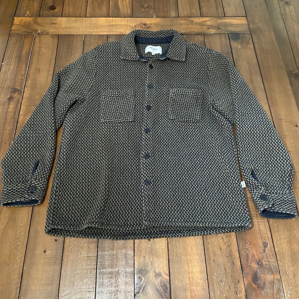 Wax London Whiting Overshirt XL Olive Navy Basketweave Textured Shirt Jacket